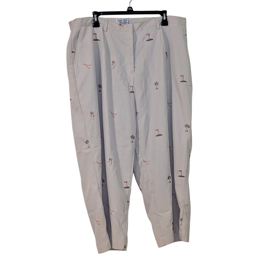 Coral Bay Golf Plus Womens Khaki Golf Pants Embroidered Palm Trees Flag Size 20W